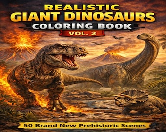 Detailed Dinosaur Coloring Book – 50 Realistic T-Rex & Prehistoric Pages – Printable PDF for Kids 6–12