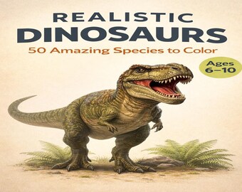 Minimalist Realistic Dinosaur Coloring Book – 50 Detailed Prehistoric Illustrations – Clean Background Printable PDF