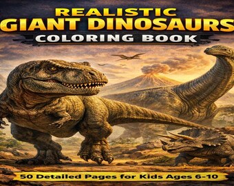 50 Realistic Dinosaur Coloring Pages – Detailed Prehistoric Art Book for Kids 6–12 – Instant Download PDF