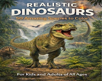 Epic Realistic Dinosaur Coloring Book – 50 Immersive Prehistoric Landscape Scenes for Older Kids – Printable PDF