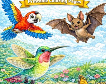 flying animals coloring pages, 26 pages to print, with an incredible fact