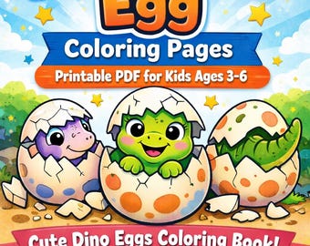 50 Easy Dinosaur Egg Coloring Pages Printable PDF for Kids Ages 3-6 | Cute Dino Eggs Coloring Book | Instant Download