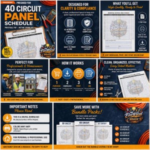 Residential Electrical Panel Schedule (3 PDFs) – 40& 60 Circuit (Printable / Fillable PDF)