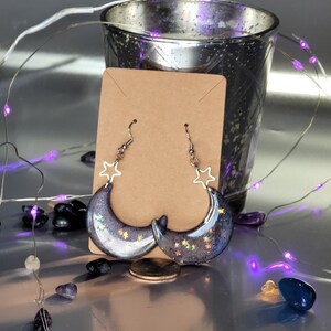 Starry Night Sky Crescent Moon Earrings