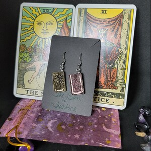 Tarot Card Earrings Major Arcana The Sun and Justice