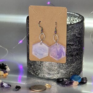 Purple Haze Holographic Hexagon Resin Earrings
