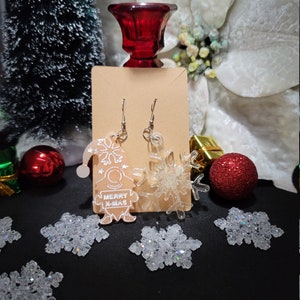 Merry Christmas Gnome and Snowflake Earrings