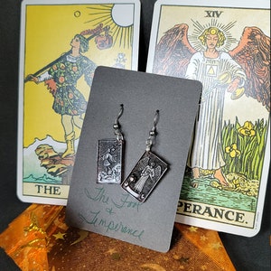 Tarot Card Earrings Major Arcana The Fool and Temperance