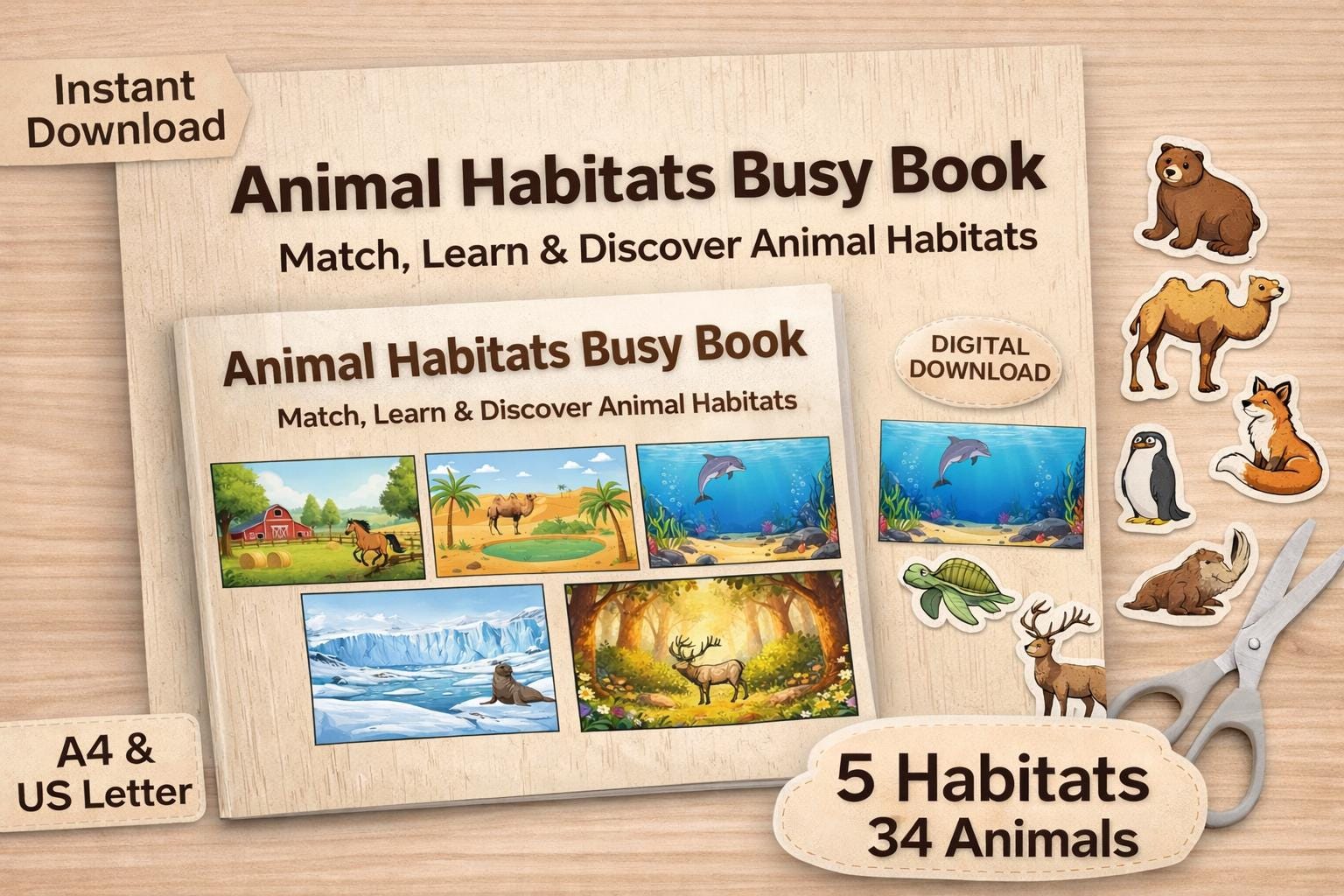 Animal Habitats Busy Book Printable, Toddler Matching Activity ...