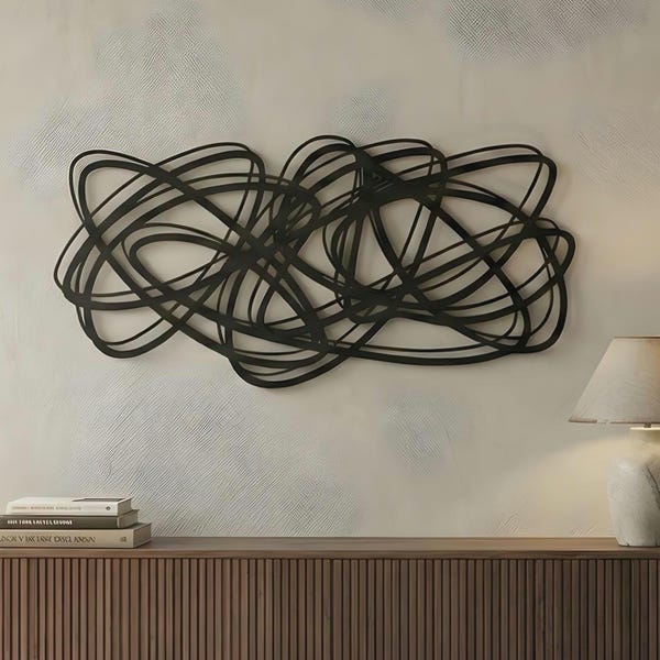 Oversize Abstract Metal Wall Art - Modern Scribble Wall Decor - Large Living Room Sculpture