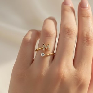 Bague Initiale - Zircon Alphabet, Ajustable, Cadeau Femme