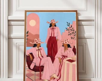 Póster de moda vaquera rosa, estilo western chic, arte de pared, decoración vaquera femenina, arte maximalista rosa, descarga digital