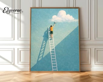 Arte mural surrealista con nubes, póster minimalista de cielo, impresión conceptual moderna (descarga digital)