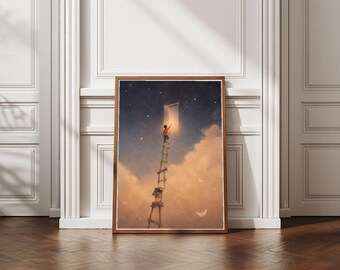 Dream Big Poster, Magical Surreal Illustration, Kids Bedroom Cloud, Sky Art Printable, Digital Download, Birthday Gift For Child, Calm vibes