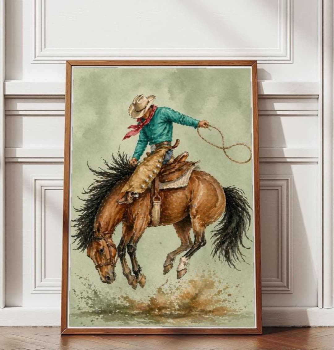 Western Cowboy Horse Rodeo Poster, Wall Art, Rustic Ranch Decor ...