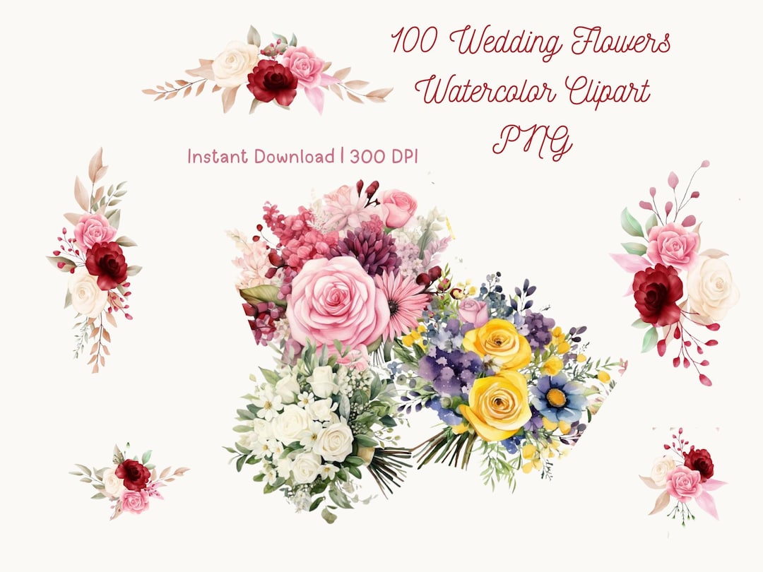100 Wedding Flowers Clipart Bundle PNG, Watercolor Floral Collection ...