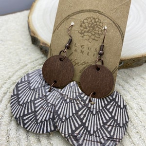 Wooden black, white and brown boho lightweight earrings