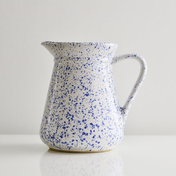 Mid Century Modern American Made White & Blue Pitcher 