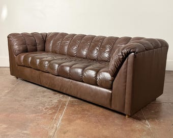 Vintage 1980s brown leather sofa