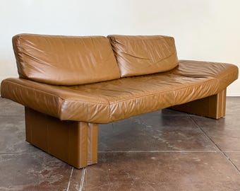 Vintage 1980's Italian Leather Brown Sofa