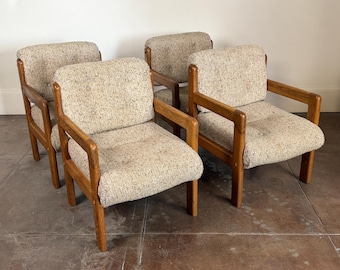 Vintage 1970's Low Profile Oak Dining Chairs