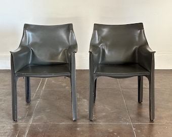 Vintage 1980s Cassina leather cab chairs