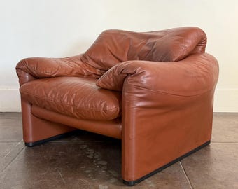 Vintage 1970's Vico Magistretti "Maralunga" Cassina Leather Lounge Chair