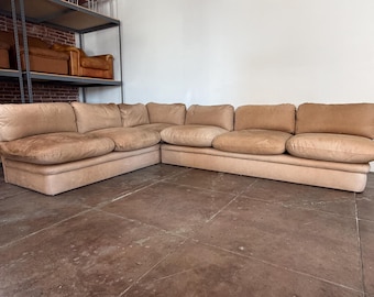 Vintage 1980's Tan Leather Sectional Sofa