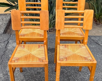 1950’s French Rush and Oak Dining Chairs
