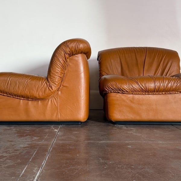 Vintage 1970s Italian “Giusy” Modular Leather Sofa Chairs by Neoflex
