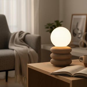 Organic Concrete Lamp, Ribbed Nordic Bedside Decor, Japandi Globe Light