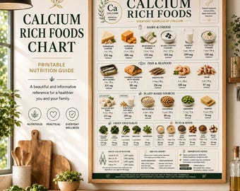 Calcium Rich Foods Chart, Nutrition Guide, Healthy Eating Printable (Digital Download)