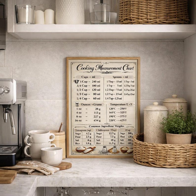Cooking Measurement Chart Poster, Kitchen Conversion Baking Guide ...