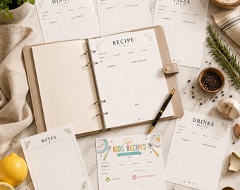 25 Printable Recipe Binder Pages | Digital Book Templates |  Blank Food Cards (A5 Digital Download)