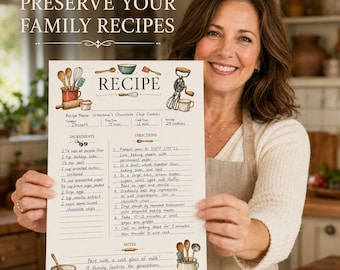 Printable Recipe Template Pages, Rustic Kitchen Cookbook Design (A4 US Letter)