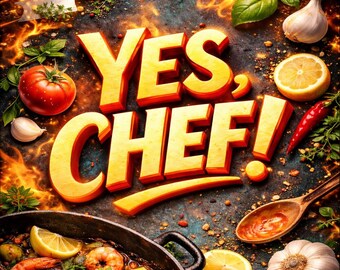 Arte de cocina YES CHEF: Impresión cuadrada moderna (descarga digital, relación de aspecto 1:1)