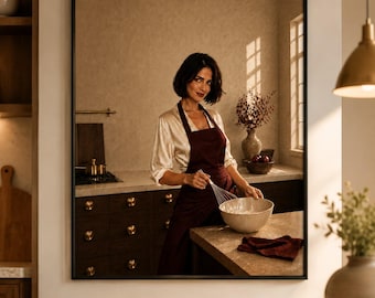 Modern Housewife Kitchen Wall Art, Burgundy Woman Printable Poster