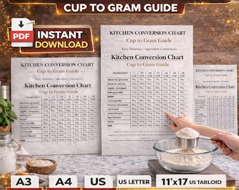 Kitchen Conversion Chart, Cup to Gram Baking Guide (PDF Download)