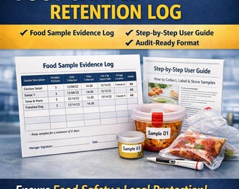 HACCP Food Sample Retention Log | Food Safety Tracker (Editable Word PDF)