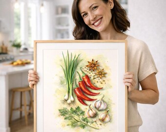 Watercolor Herbs and Spices Kitchen Art Print (Digital Download)