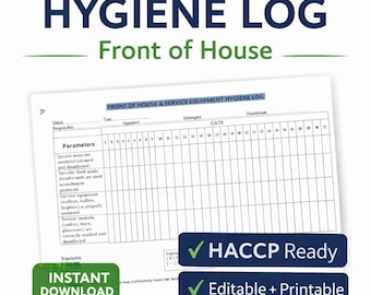 Front of House Hygiene Log | Restaurant Cleaning Checklist (Editable Word PDF)