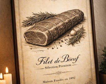 Vintage French Butcher Print: Filet de Boeuf Kitchen Wall Art (Digital Download)