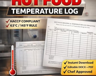 Hot Food Temperature Log | HACCP Food Safety Compliance (Printable PDF, Editable DOCX)