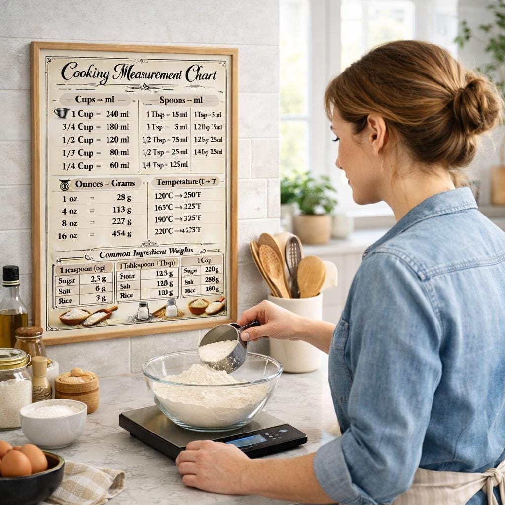 Cooking Measurement Chart Poster, Kitchen Conversion Baking Guide ...