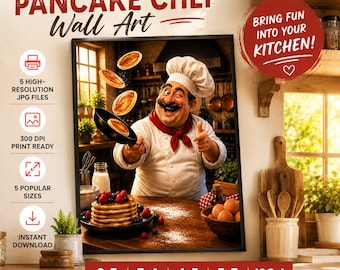 Funny Pancake Chef Wall Art, Kitchen Decor, Chef Gift, Restaurant Poster (Digital Download)