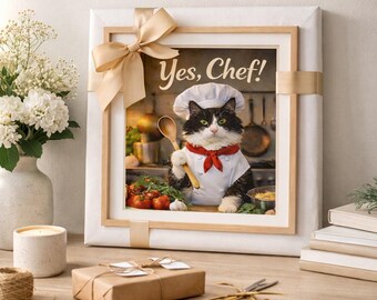Lámina de gato "Yes Chef": Arte divertido para la pared de la cocina (descarga digital)