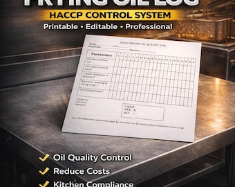 Frying Oil Quality Log HACCP Control System (Printable, Editable)