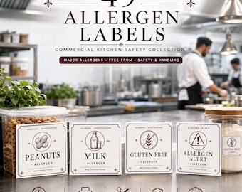 49 Printable Allergen Labels,  Kitchen Food Safety Signs (Digital Download)