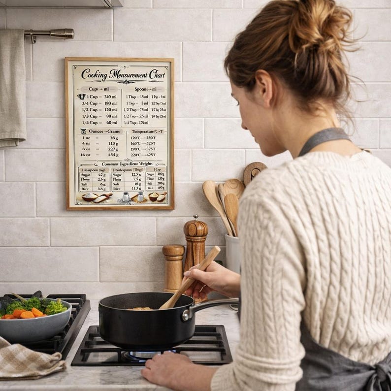Cooking Measurement Chart Poster, Kitchen Conversion Baking Guide ...