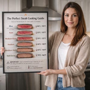 Steak Doneness Guide, Temperature Chart, Kitchen Wall Art (Digital Download) image 1